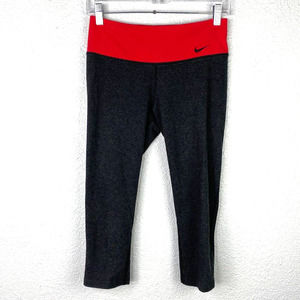Nike Leggings Small Womens Gray Red Dri-Fit Capri Length Hip Swoosh Logo